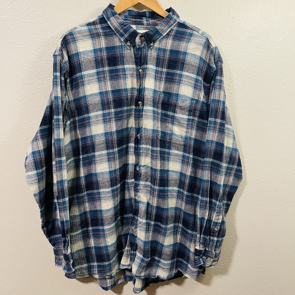 Hobbs‎ Creak Button Down Plaid Teal Flannel Shirt Black Tan Cotton Men's 2XL